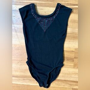 Jacques Moret, Black Dance Leotard, Multicolor Rhinestones, Girl’s Size 8/10